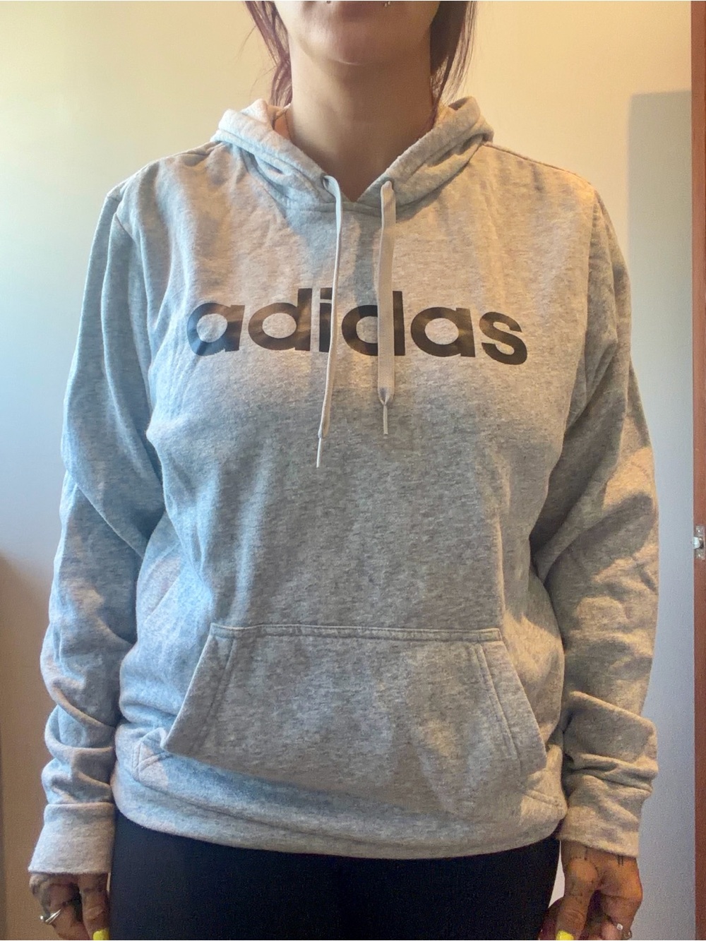 Adidas Unisex Medium Grey Sweatshirt Hoodie w/ Pockets Long Sleeves